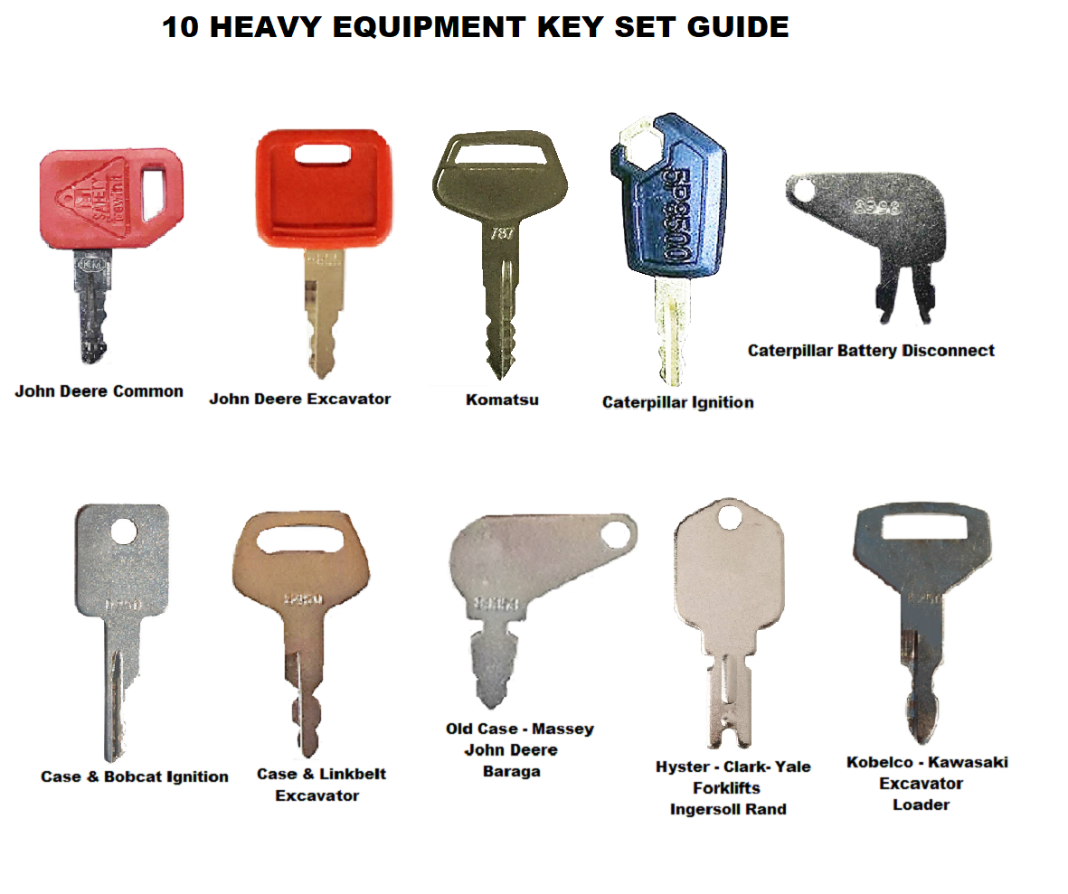 10 Heavy Construction Equipment Ignition Key Set Caterpillar Case Jd Komatsu +++