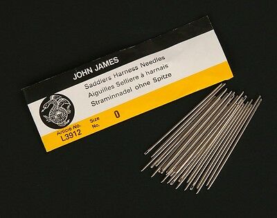 25 John James Saddlers Harness Needles (Sz #4/2/0/00/000) (Leather Sewing Blunt)