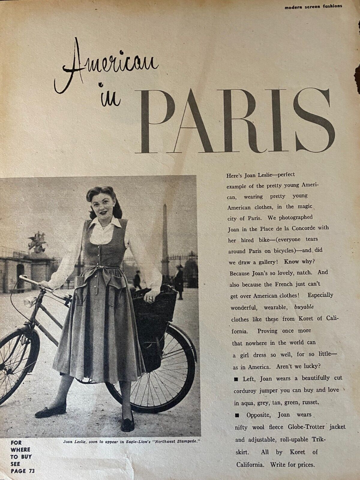 Joan Leslie, Full Page Vintage Clipping